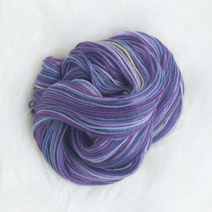 February Violets worsted birth flower yarn gauge dye works purple