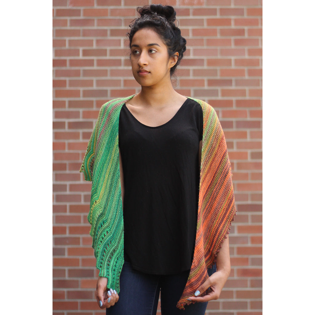 Azurite E SHAWL yarn green orange self striping fade gradient wool from Gauge Dye Works Close To You by Letes Knits