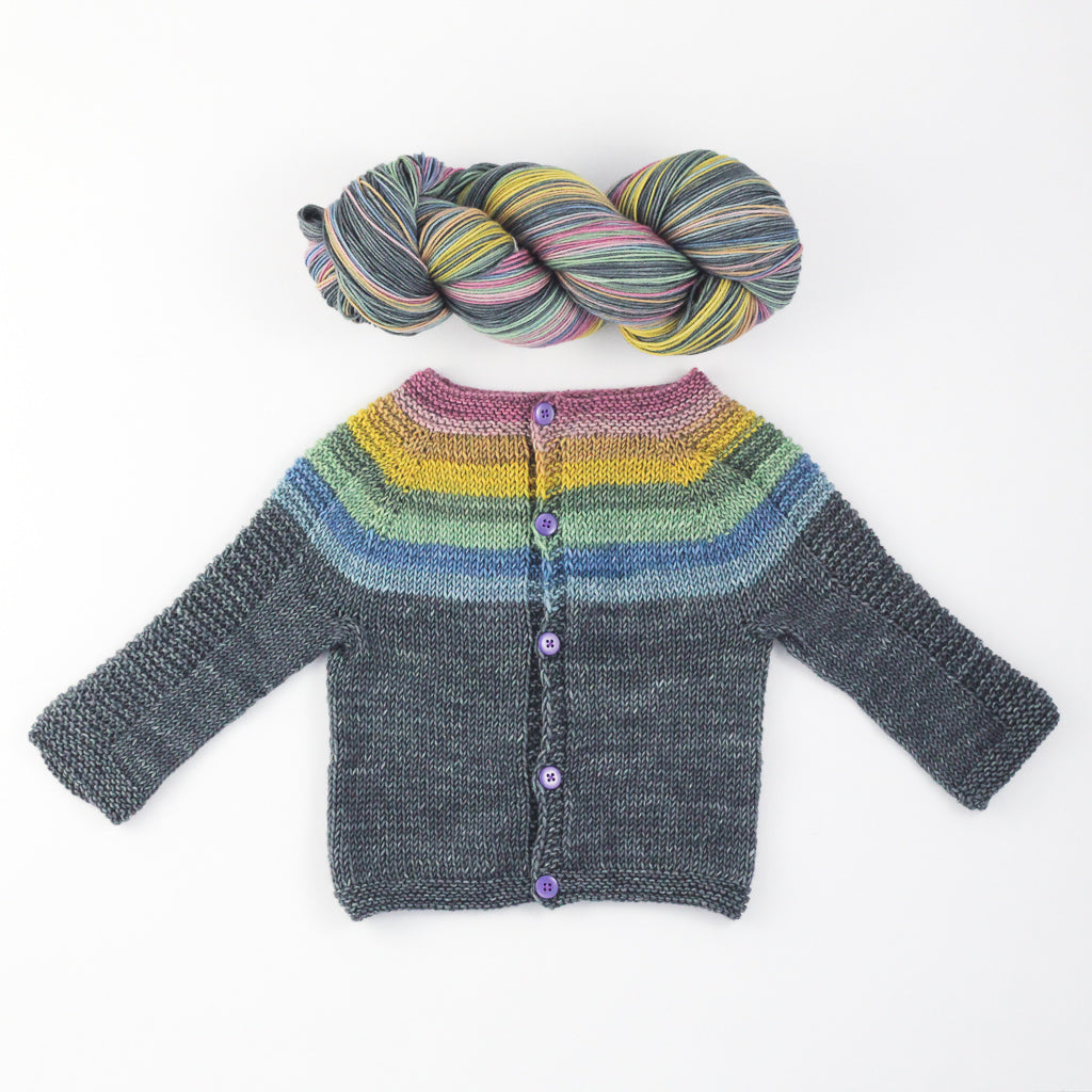 Flax Light knit sweater by Tin Can Knits | Rainbow Whiskey in a Teacup self striping yarn from Gauge Dye Works