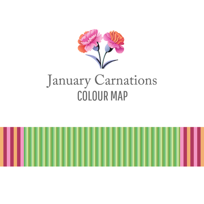 Carnations January birth month sock yarn gauge dye works knitting crochet colour map