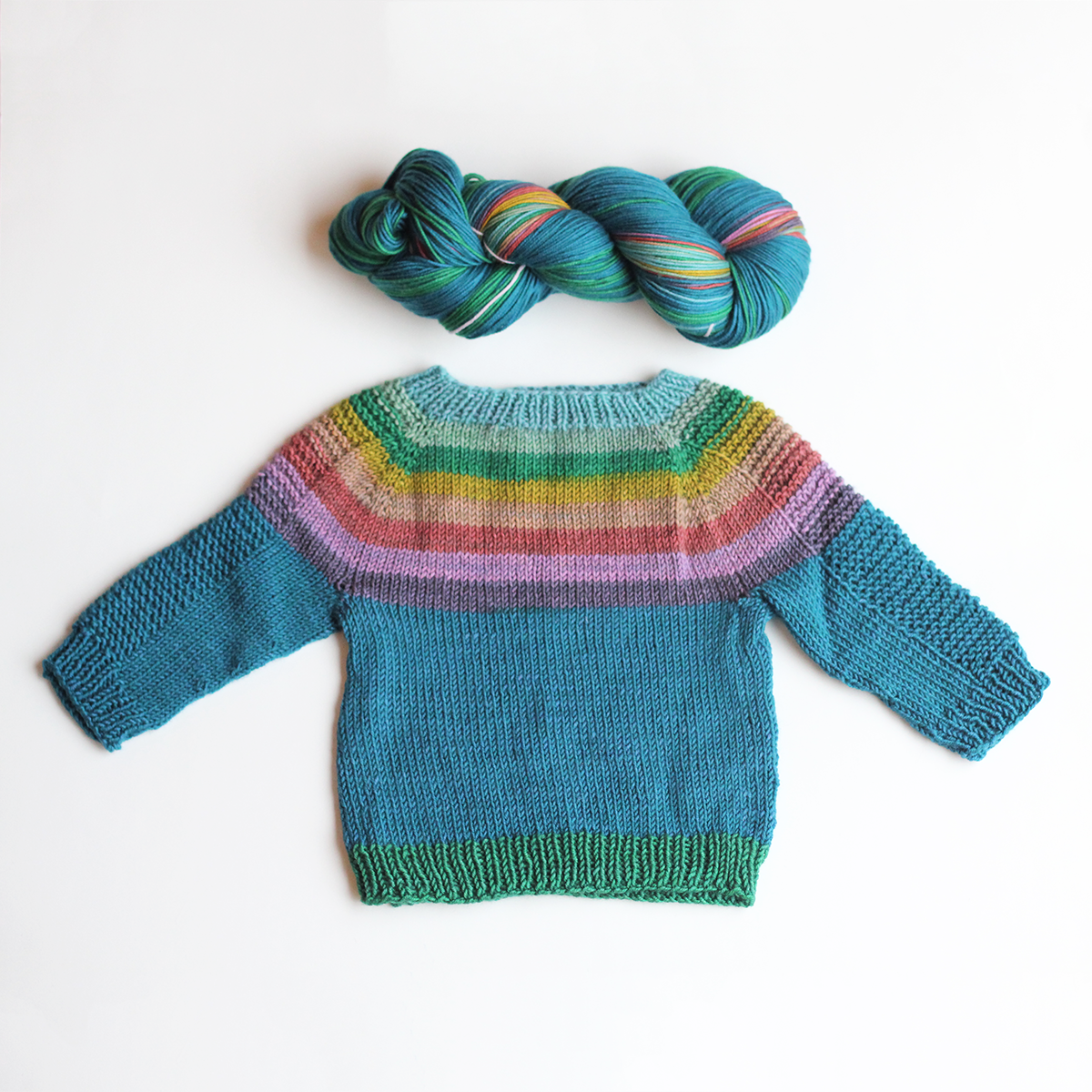 Flax Light knit sweater by Tin Can Knits | Rainbow White Light self striping yarn from Gauge Dye Works