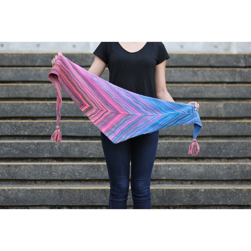 Azurite C SHAWL yarn blue pink purple self striping fade gradient wool from Gauge Dye Works Rift by Laura Aylor