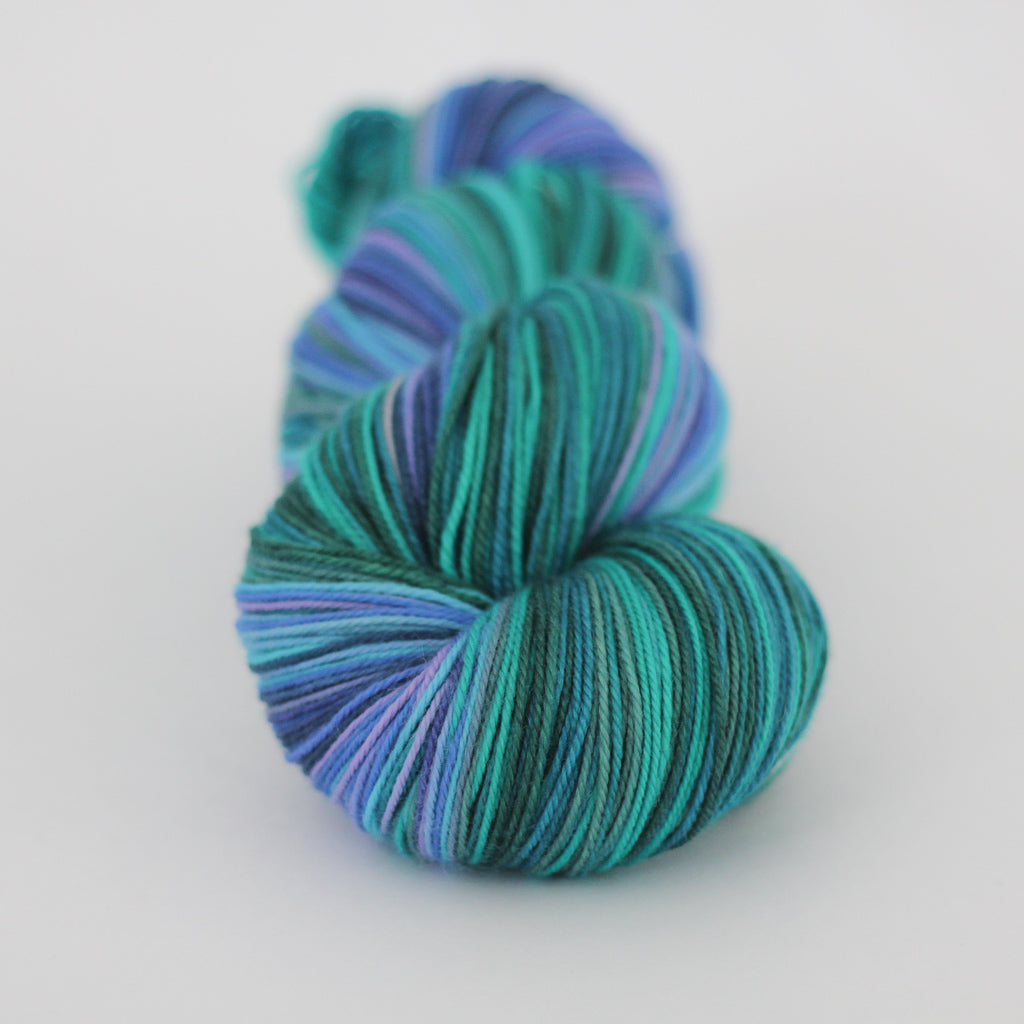 Azurite F SHAWL yarn purple green self striping fade gradient wool from Gauge Dye Works 