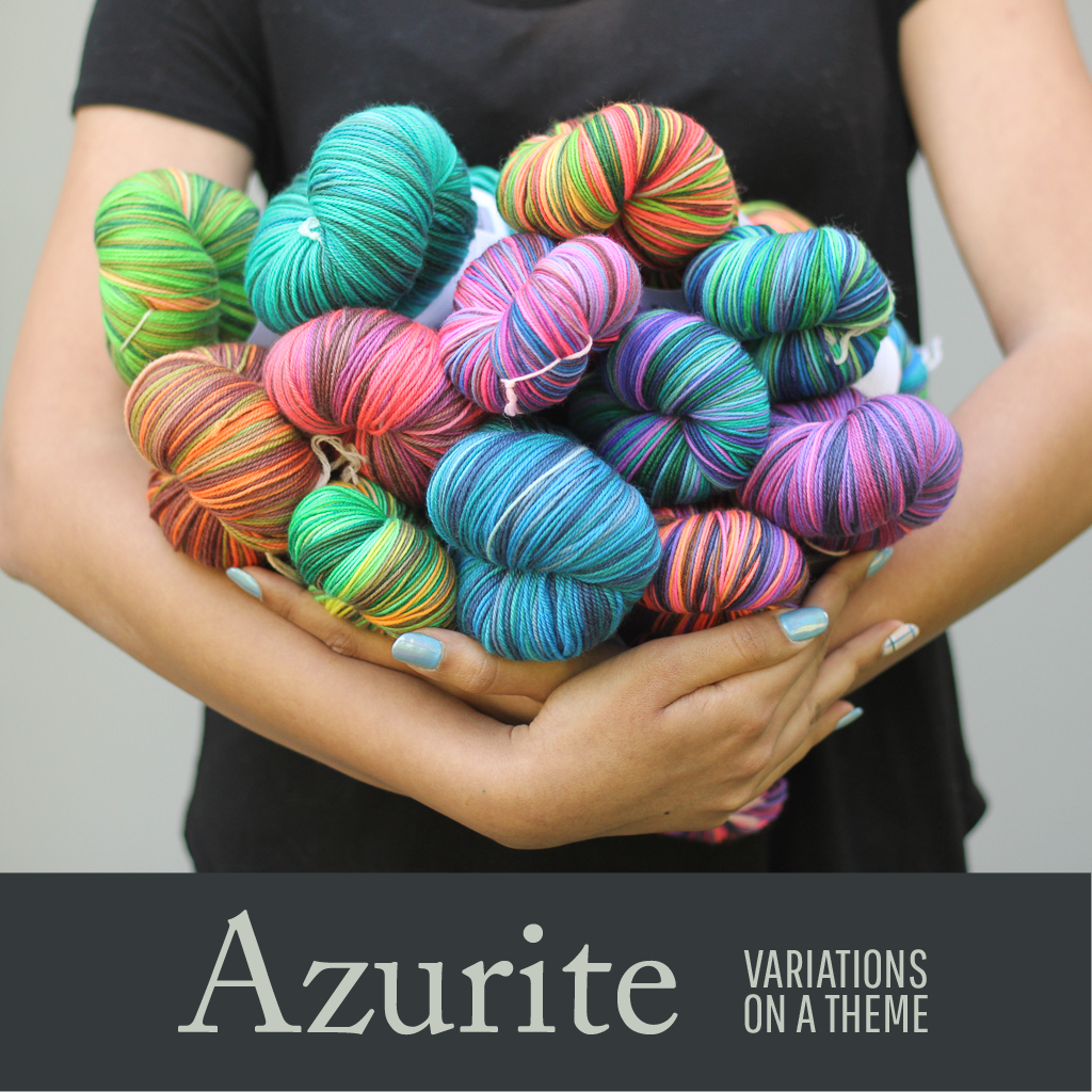 Azurite self striping yarn from gauge dye works