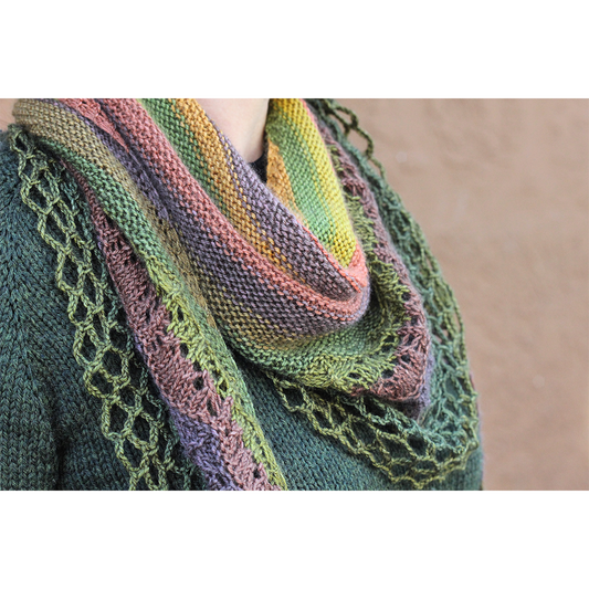 Olive Branch self striping shawl yarn gauge dye works sea stripes by Kirsten kapur