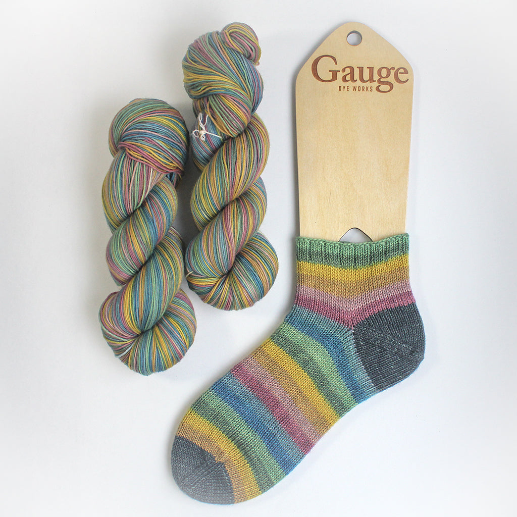 Whiskey in a Teacup | self-striping CLASSIC sock yarn from Gauge Dye Works for hand knit mittens hats and more