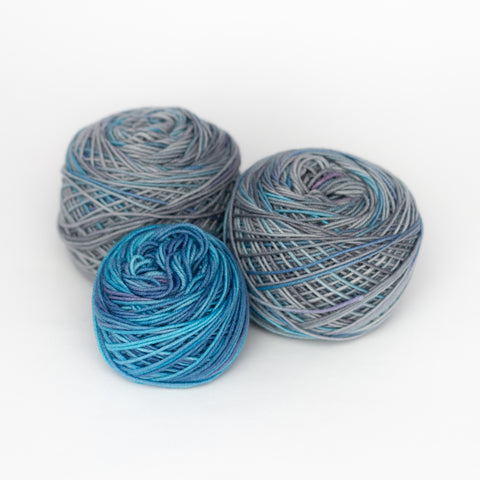Storm Cloud self patterning sock yarn gauge dye works blue grey