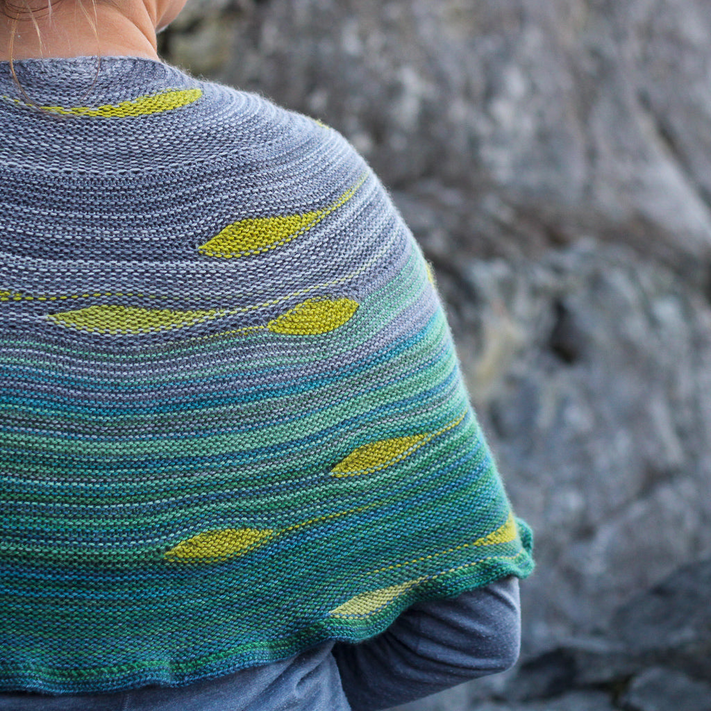 Goldstream knit shawl by Andrea Rangel Gauge Dye Works