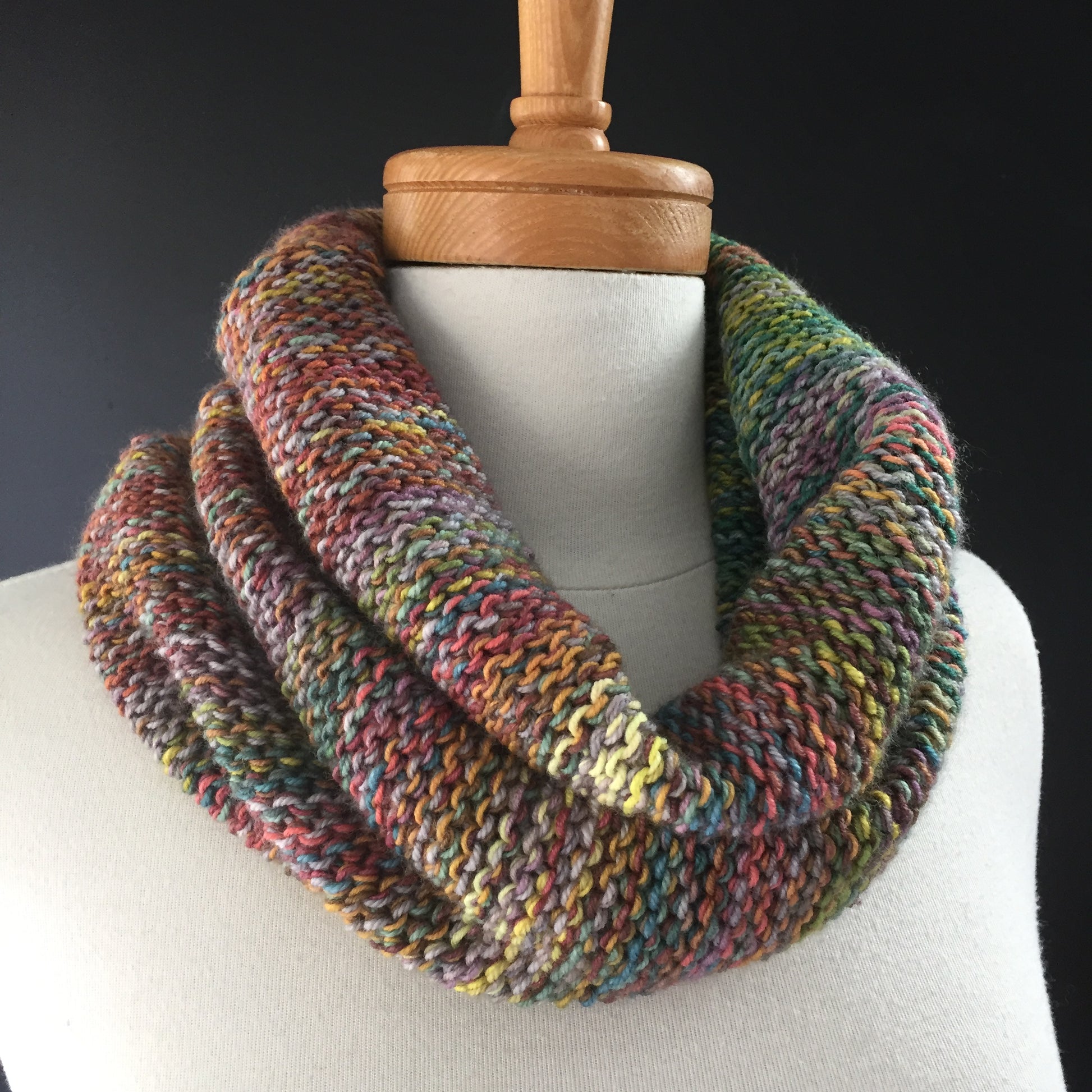 Olio Cowl colourful knitted self striping yarn